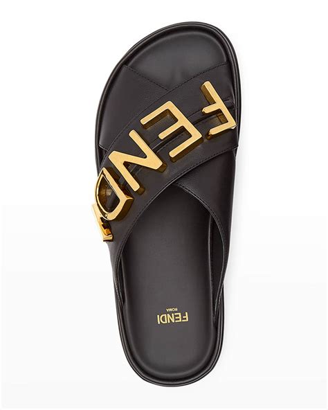 fendi leather criss-cross logo slides|Fendi Men's Crisscross FF.